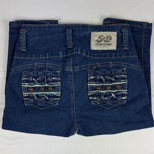 Silver Diva Dark Blue Cropped Knee Length Denim Jeans